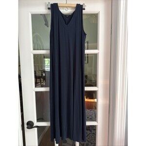J Jill Wearever Collection Rayon Long Tank Dress Size M P Womans Navy Sleeveless